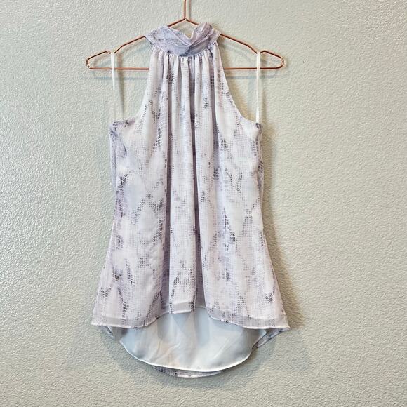 White House Black Market snake print halter tank white lavender high mock neck - Picture 3 of 7